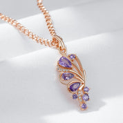Kinel, collar con colgante de mariposa de circón Natural púrpura brillante para mujer, tendencia 585, Color oro rosa, joyería fina para fiesta diaria