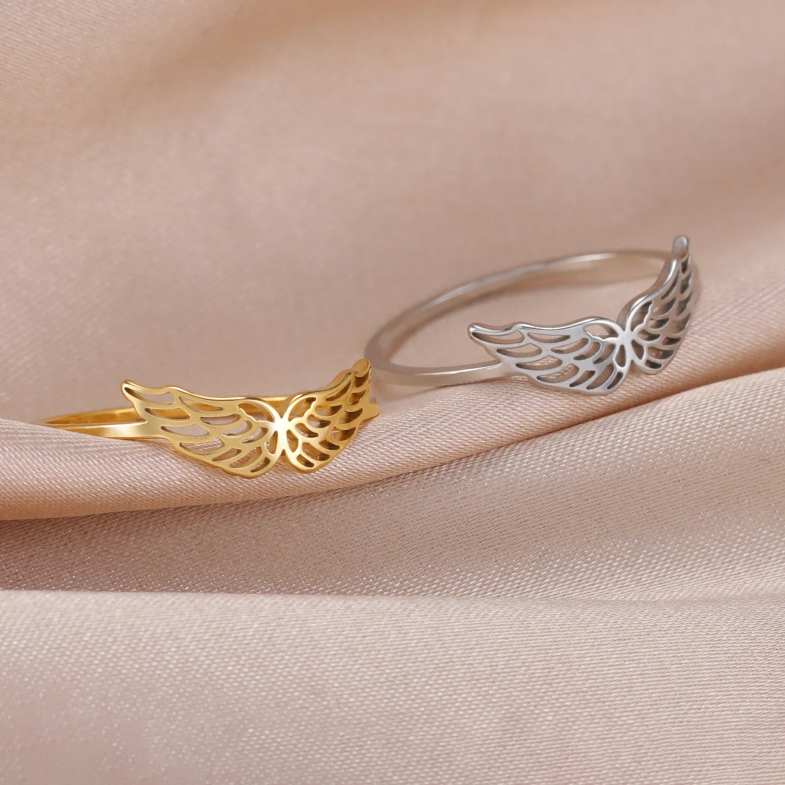 Cazador Kpop alas de Ángel volador anillo de mujer chica joyería de acero inoxidable anillos de dedo regalo de cumpleaños de boda al por mayor 2025 nuevo