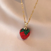 Collares con colgante de circonita y fresa Vintage para mujer, accesorios de joyería clásicos de acero inoxidable, regalos para amante