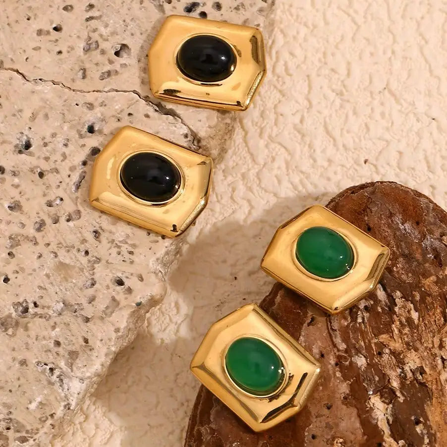 negra, pendiente de piedra Natural de acero inoxidable para mujer, joyería clásica