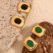 E.B.belle-pendiente con forma hexagonal de piedra de ágata verde/negra, pendiente de piedra Natural de acero inoxidable para mujer, joyería clásica