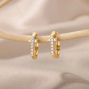 Pendientes de aro con forma de cruz de circonita CZ para mujer, aretes redondos pequeños geométricos Punk de Hip Hop de acero inoxidable, regalo de joyería religiosa