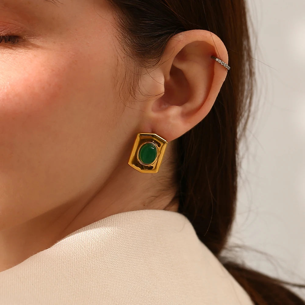 negra, pendiente de piedra Natural de acero inoxidable para mujer, joyería clásica