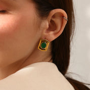 E.B.belle-pendiente con forma hexagonal de piedra de ágata verde/negra, pendiente de piedra Natural de acero inoxidable para mujer, joyería clásica