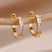 Pendientes rectangulares de circón para mujer, aretes de aro de acero inoxidable de Color dorado, joyería moderna de lujo para parejas de bodas 2024