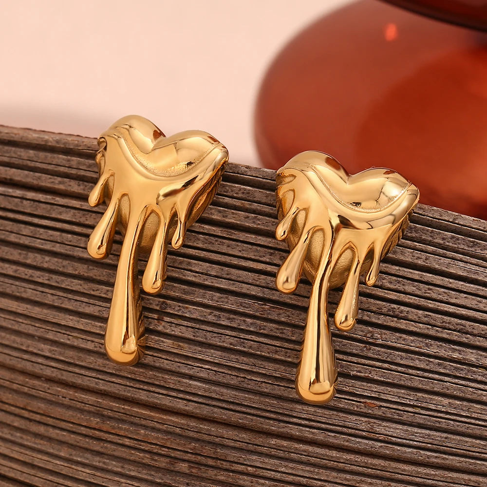 E.B.belle Pendientes de amor de fusión de lava, resistentes al agua, chapados en oro de 18 quilates, regalo, pendientes de acero inoxidable 316L para mujer