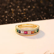 Anillo ajustable Simple de alta calidad, anillos de arcoíris de circonita de cobre de Color dorado a la moda, joyería fina para fiesta y boda
