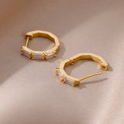 Pendientes rectangulares de circón para mujer, aretes de aro de acero inoxidable de Color dorado, joyería moderna de lujo para parejas de bodas 2024