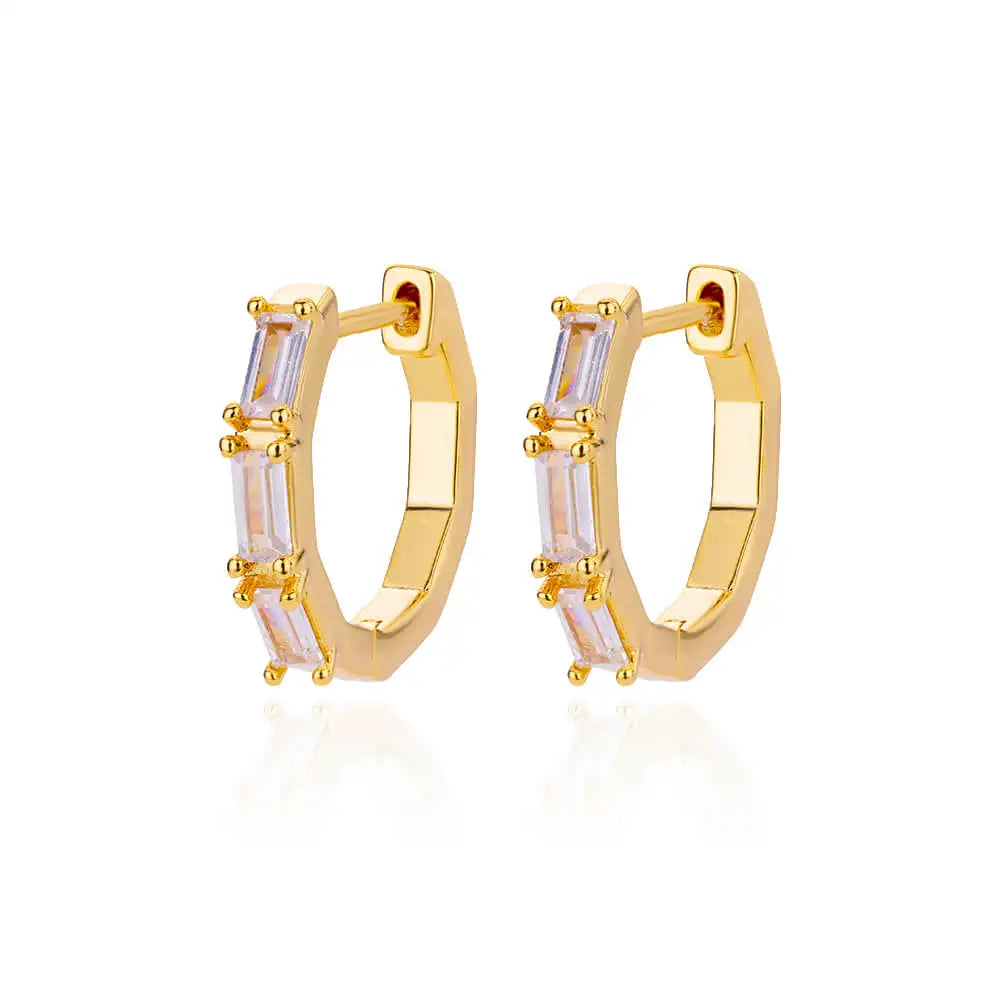 Pendientes rectangulares de circón para mujer, aretes de aro de acero inoxidable de Color dorado, joyería moderna de lujo para parejas de bodas 2024