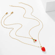Collar de doble capa de cereza y fresa para mujer, cadena de acero inoxidable, joyería bonita de moda, estilo europeo y americano