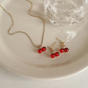 Collar con colgante de Color dorado y cereza roja vino, pendientes para mujer, collar de moda con personalidad, joyería de boda, regalos de cumpleaños