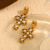 E.B.belle-pendientes cruzados de perlas de colores Vintage, acero inoxidable chapado en oro de 18 quilates, joyería de calidad elegante para mujer, venta al por mayor